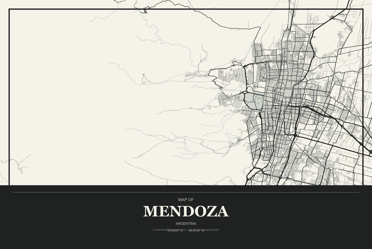 Mendoza, Argentina City Map Aluminum Sign in Museum Plaque style