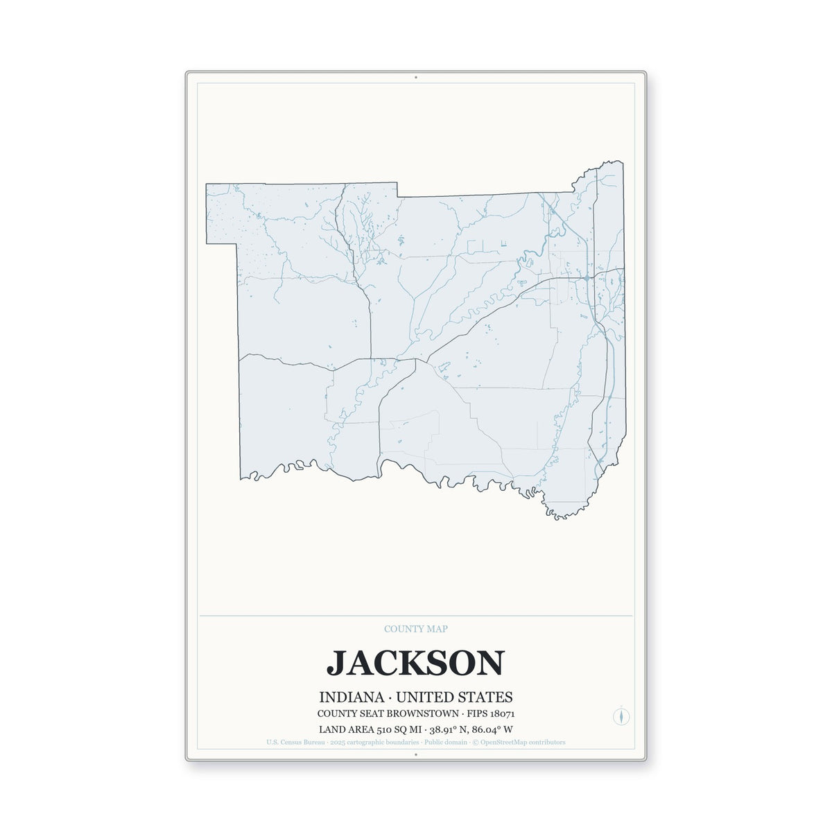 Jackson County, Indiana Map Aluminum Sign in Gallery Air style