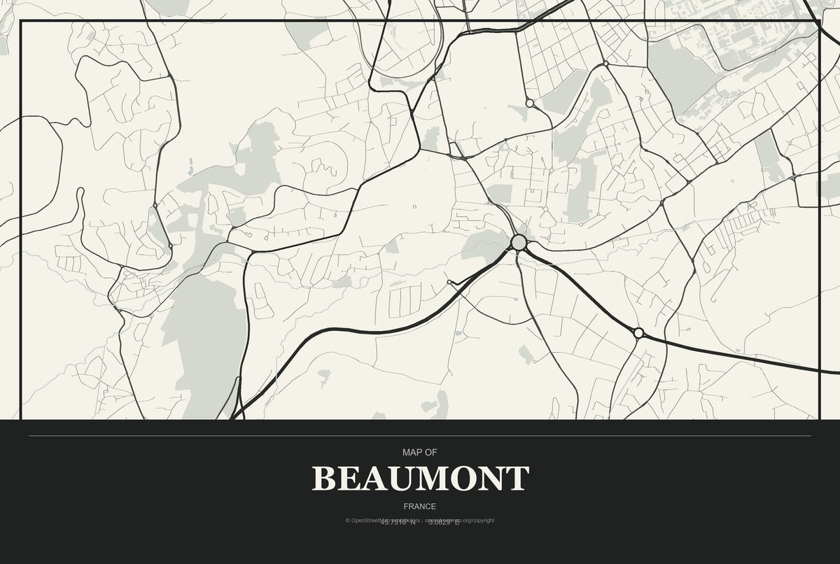 Beaumont, France City Map Aluminum Sign in Museum Plaque style