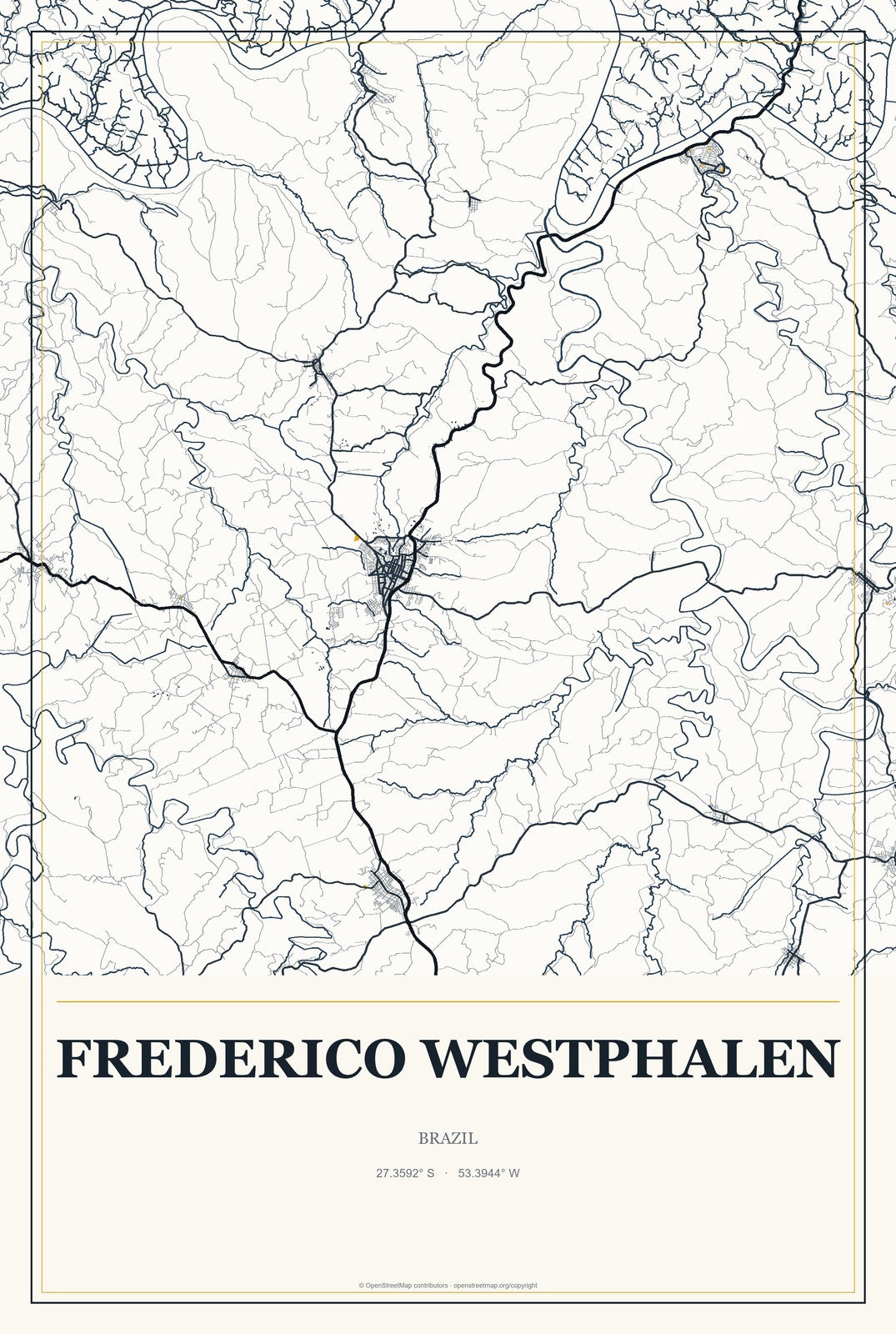 Frederico Westphalen, Brazil City Map Aluminum Sign in Citrine Modern style