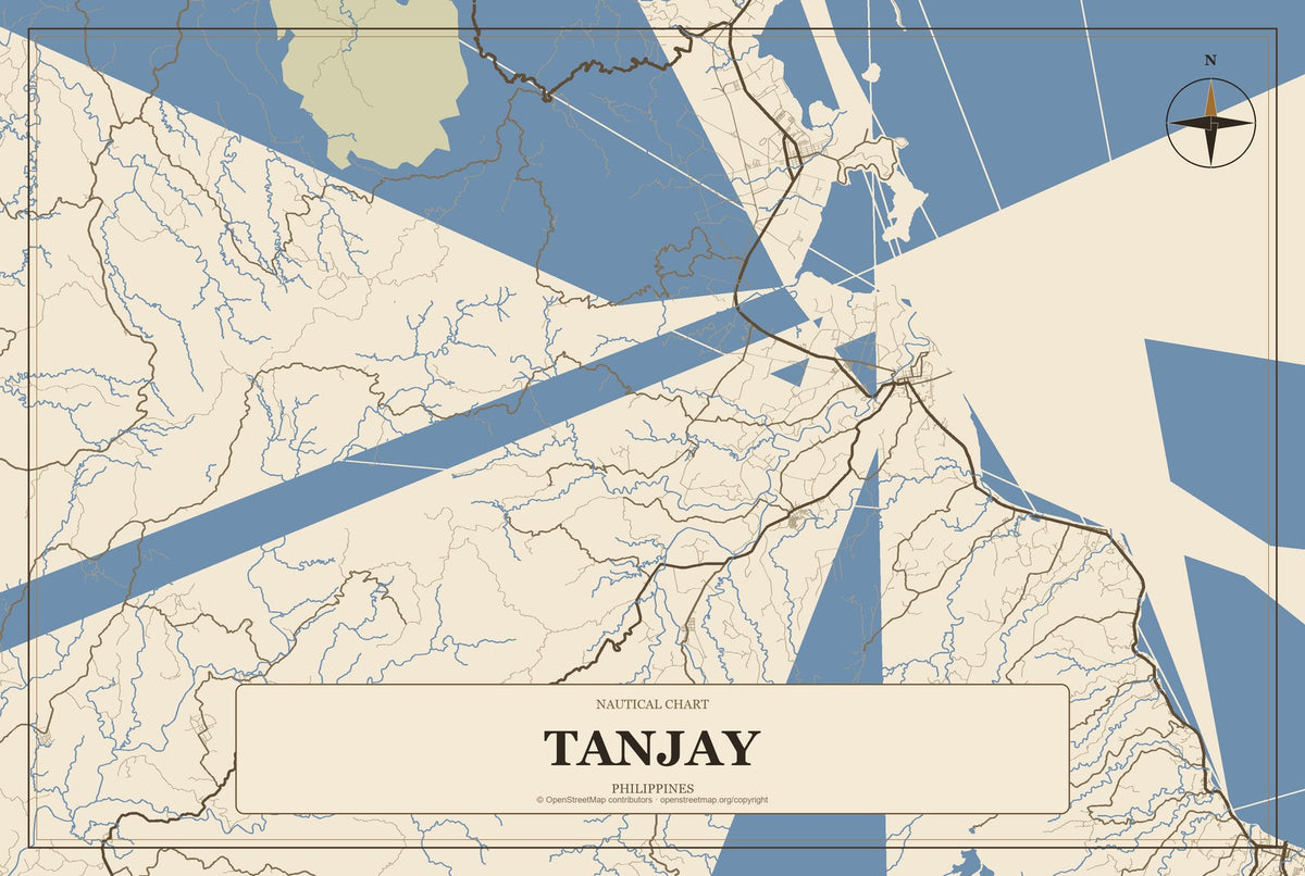Tanjay, Philippines City Map Aluminum Sign in Heritage Nautical style