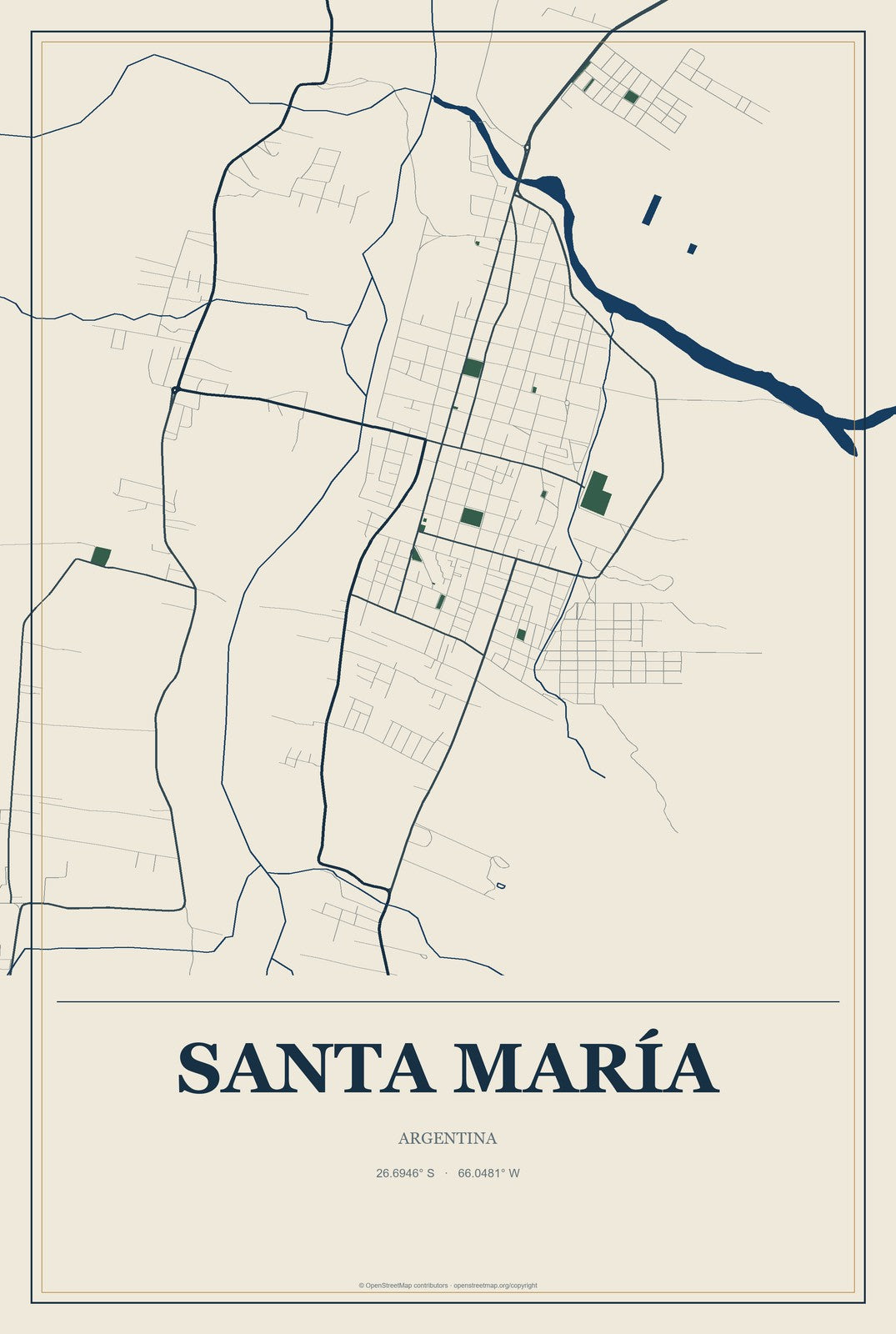 Santa María, Argentina City Map Aluminum Sign in Coastal Cutout style