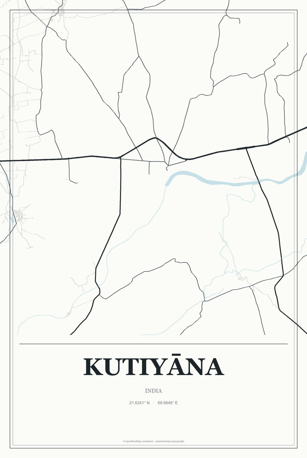 Kutiyāna, India City Map Aluminum Sign in Gallery Air style