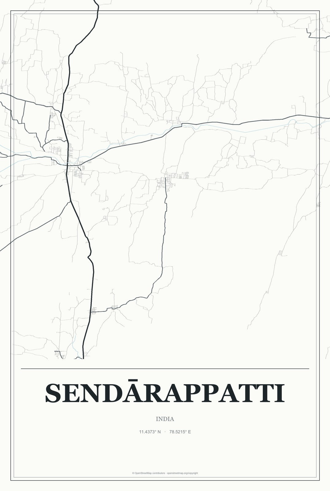 Sendārappatti, India City Map Aluminum Sign in Gallery Air style