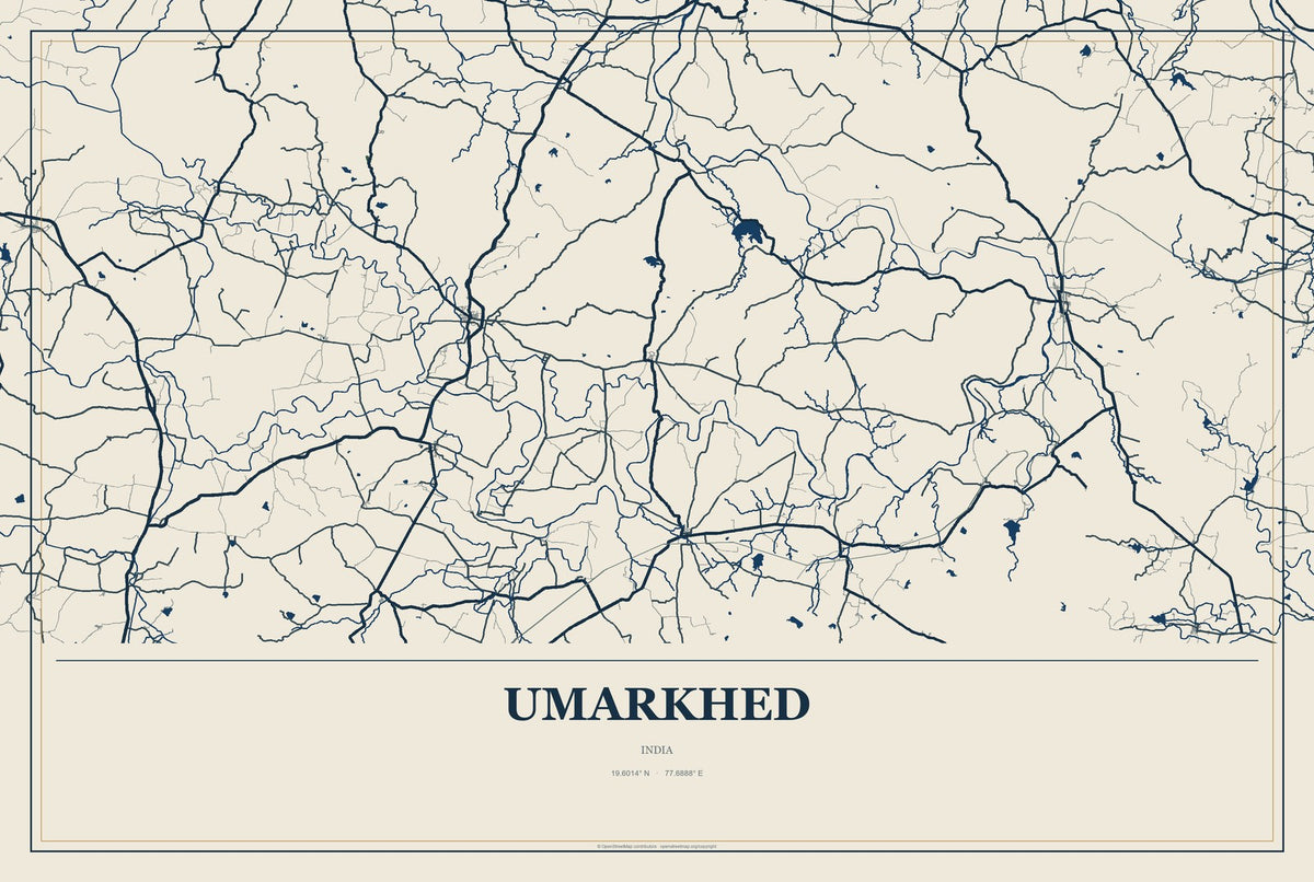 Umarkhed, India City Map Aluminum Sign in Coastal Cutout style