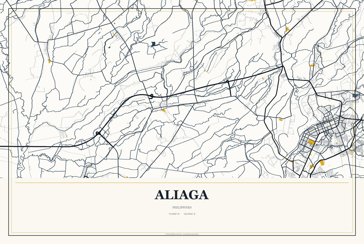 Aliaga, Philippines City Map Aluminum Sign in Citrine Modern style