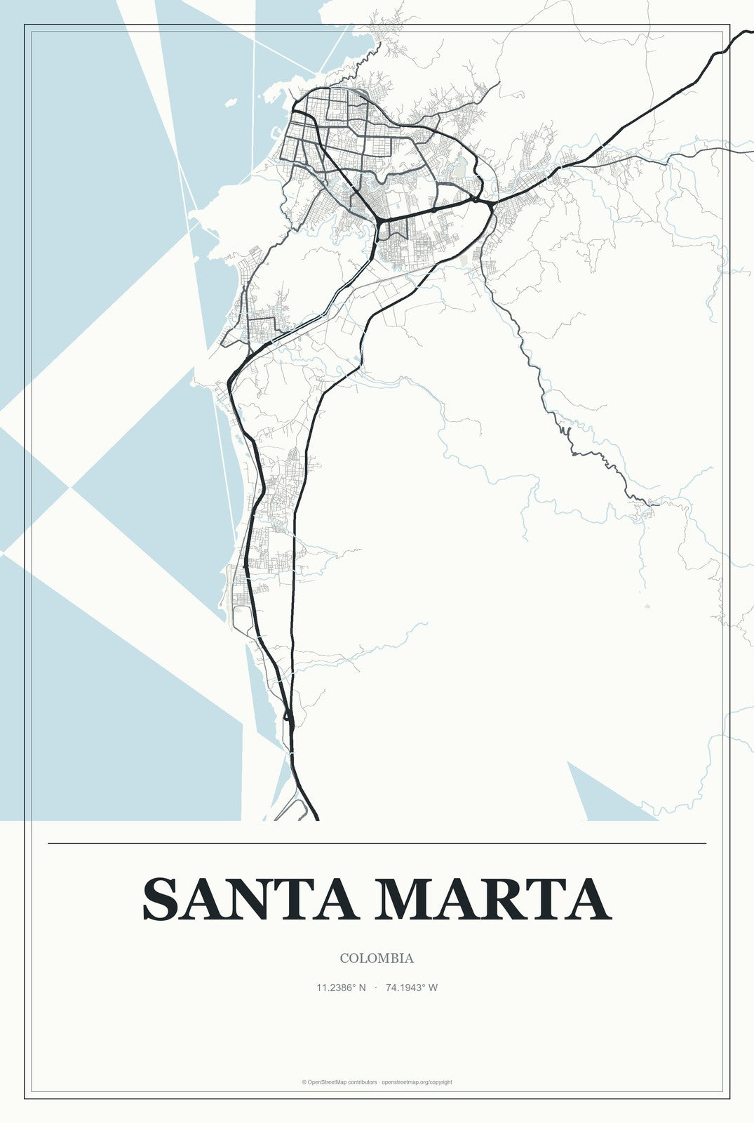 Santa Marta, Colombia City Map Aluminum Sign in Gallery Air style