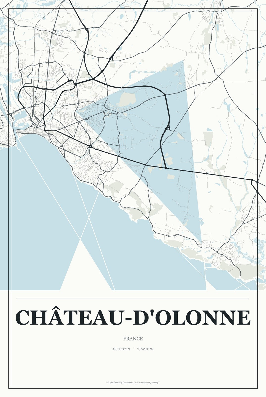 Château-d'Olonne, France City Map Aluminum Sign in Gallery Air style