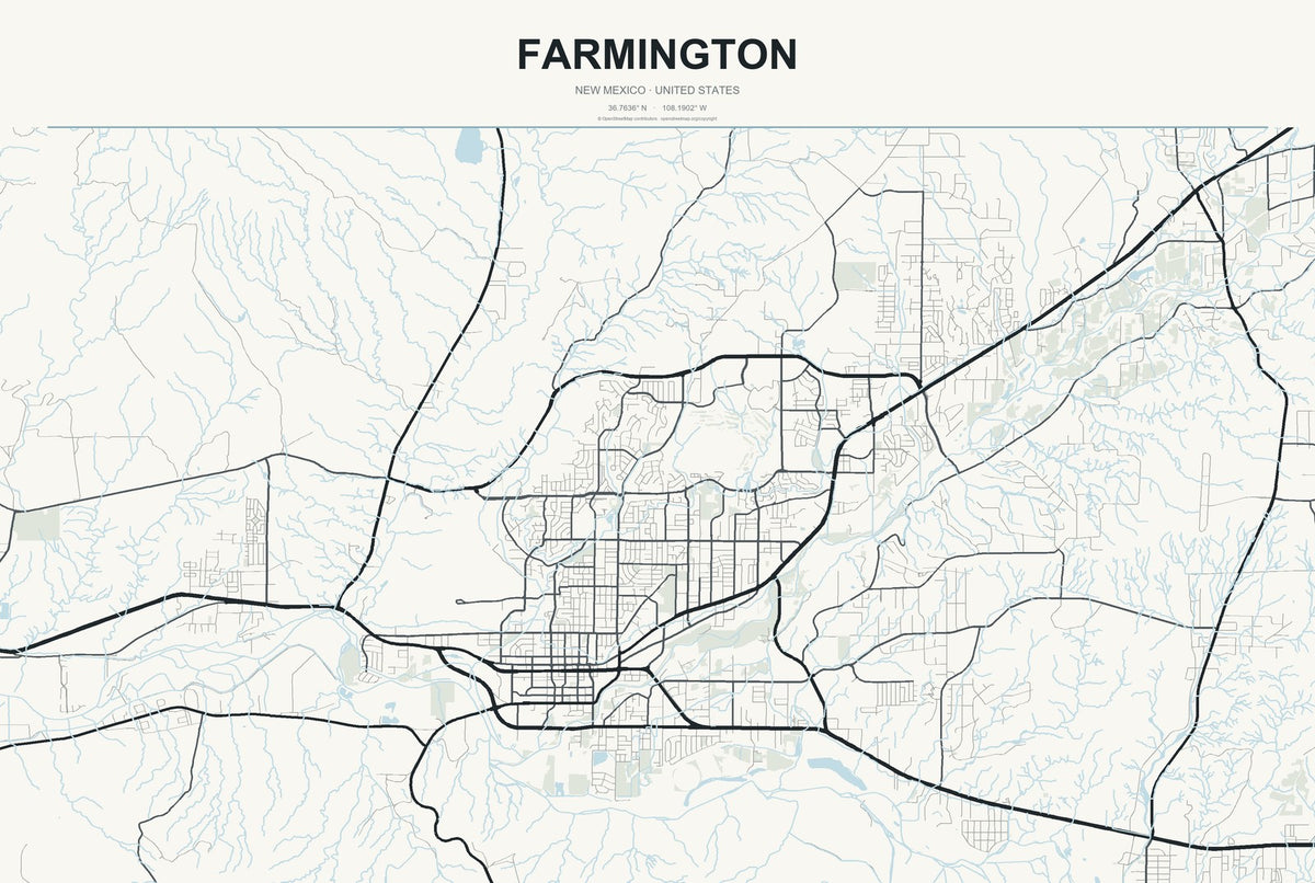 Farmington, New Mexico City Map Aluminum Sign in Headline Atlas style