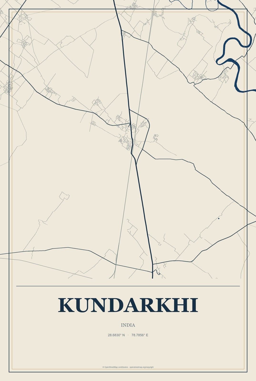 Kundarkhi, India City Map Aluminum Sign in Coastal Cutout style