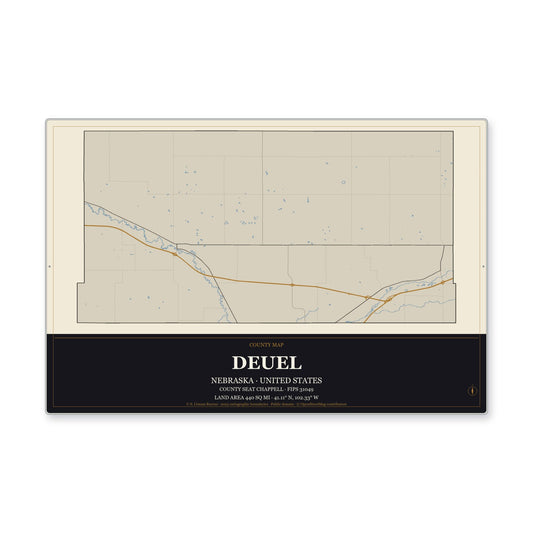 Deuel County, Nebraska Map Aluminum Sign in Museum Plaque style