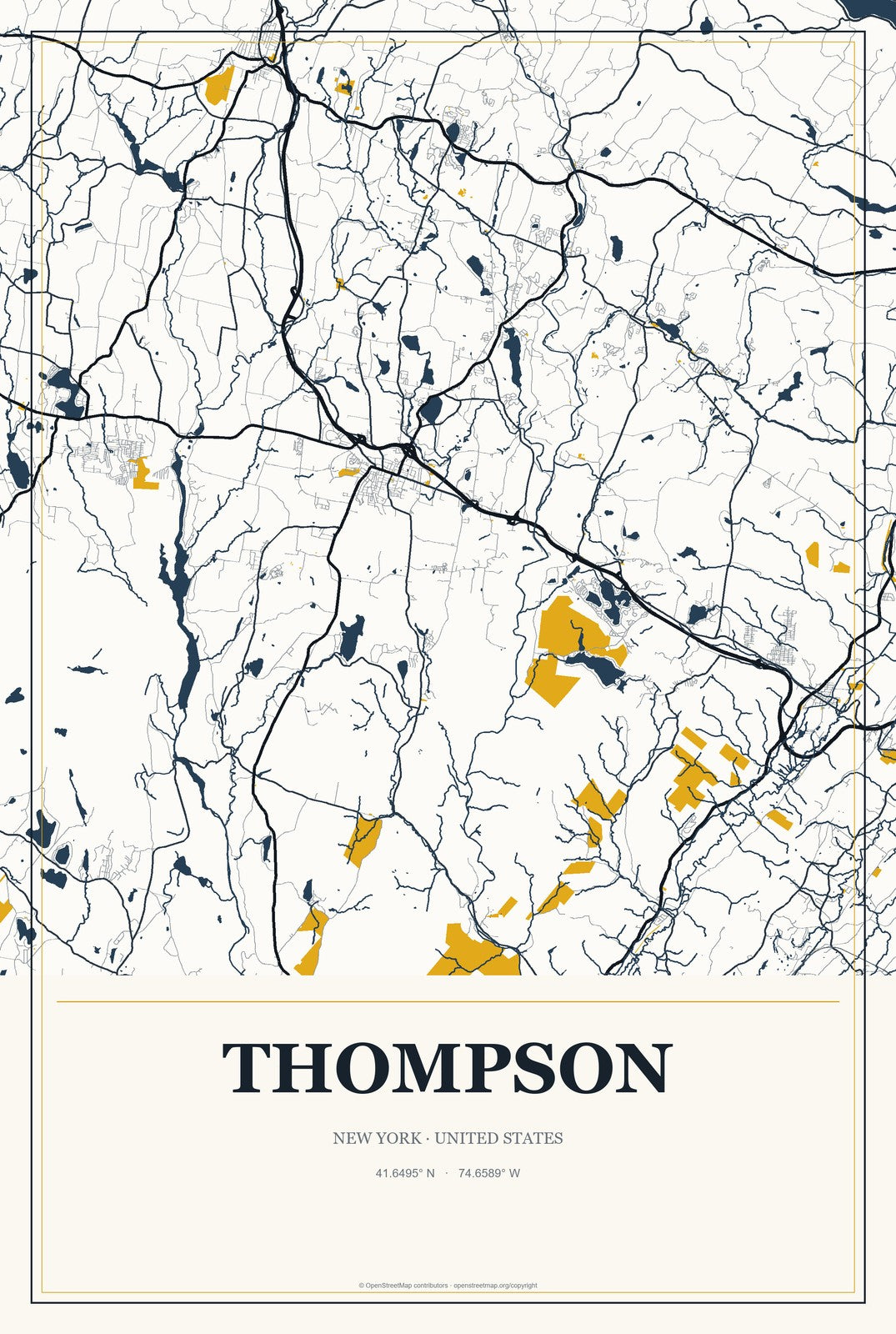 Thompson, New York City Map Aluminum Sign in Citrine Modern style