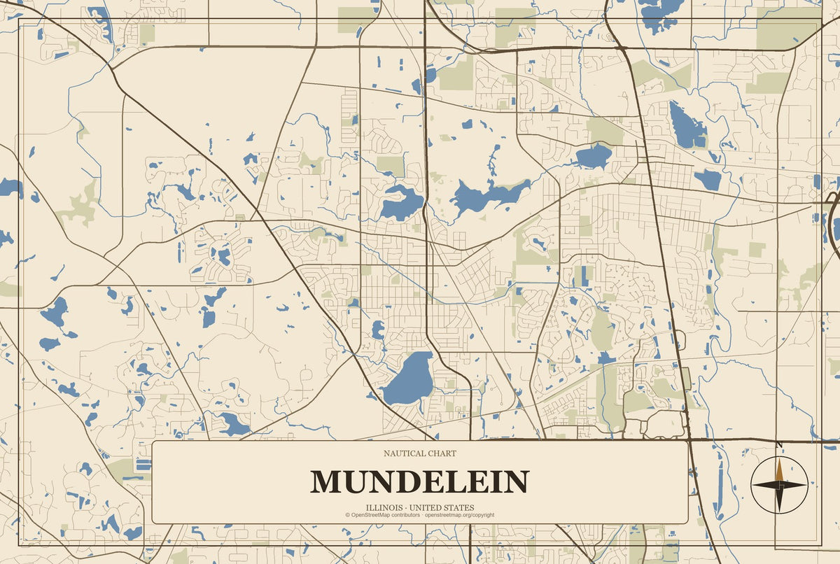 Mundelein, Illinois City Map Aluminum Sign in Heritage Nautical style