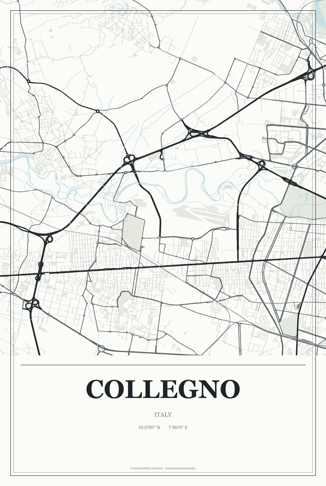 Collegno, Italy City Map Aluminum Sign in Gallery Air style
