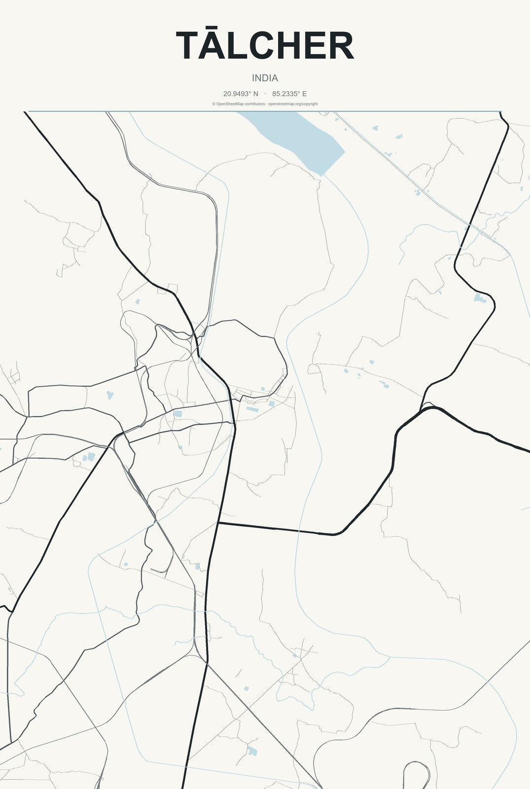 Tālcher, India City Map Aluminum Sign in Headline Atlas style