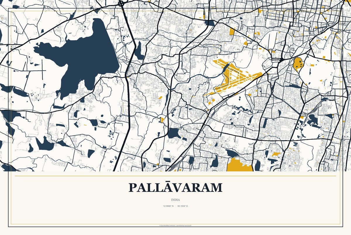 Pallāvaram, India City Map Aluminum Sign in Citrine Modern style