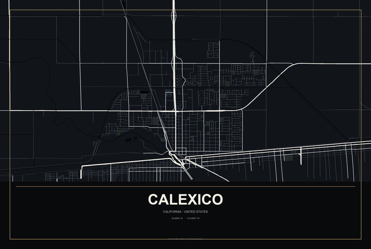 Calexico, California City Map Aluminum Sign in Metropolitan Noir style