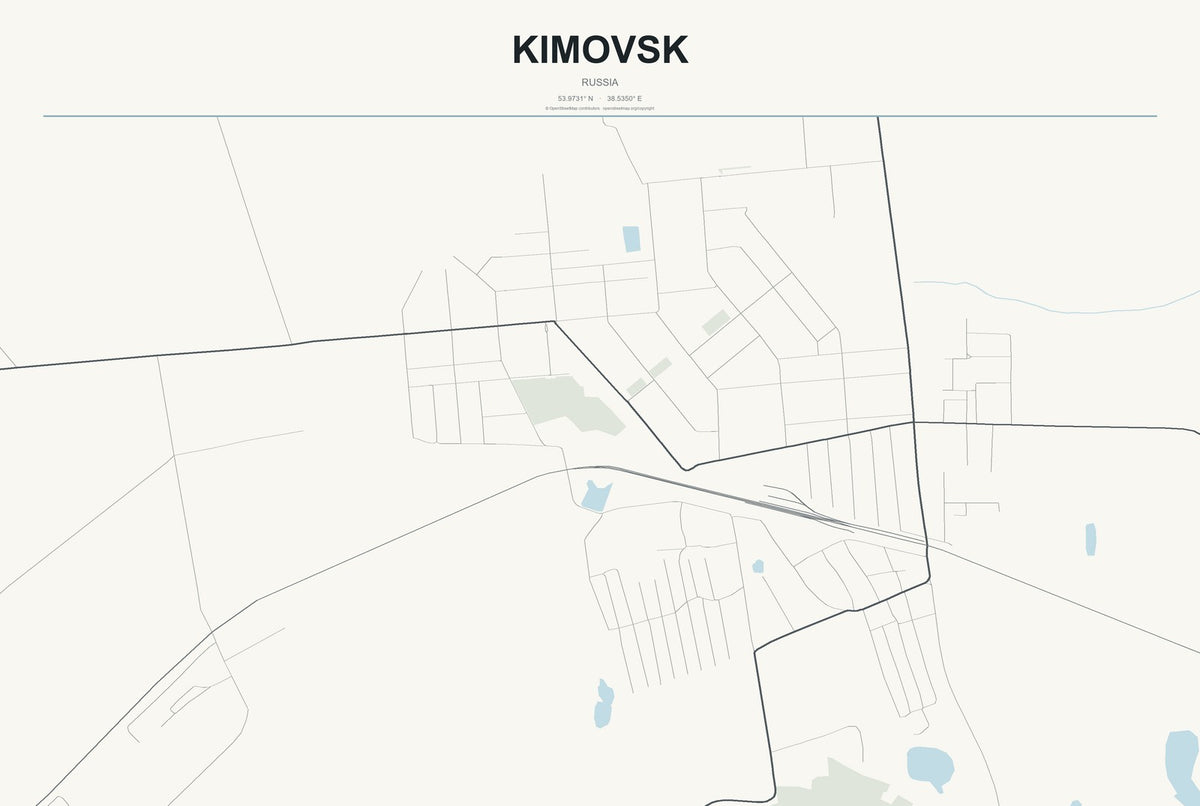 Kimovsk, Russia City Map Aluminum Sign in Headline Atlas style