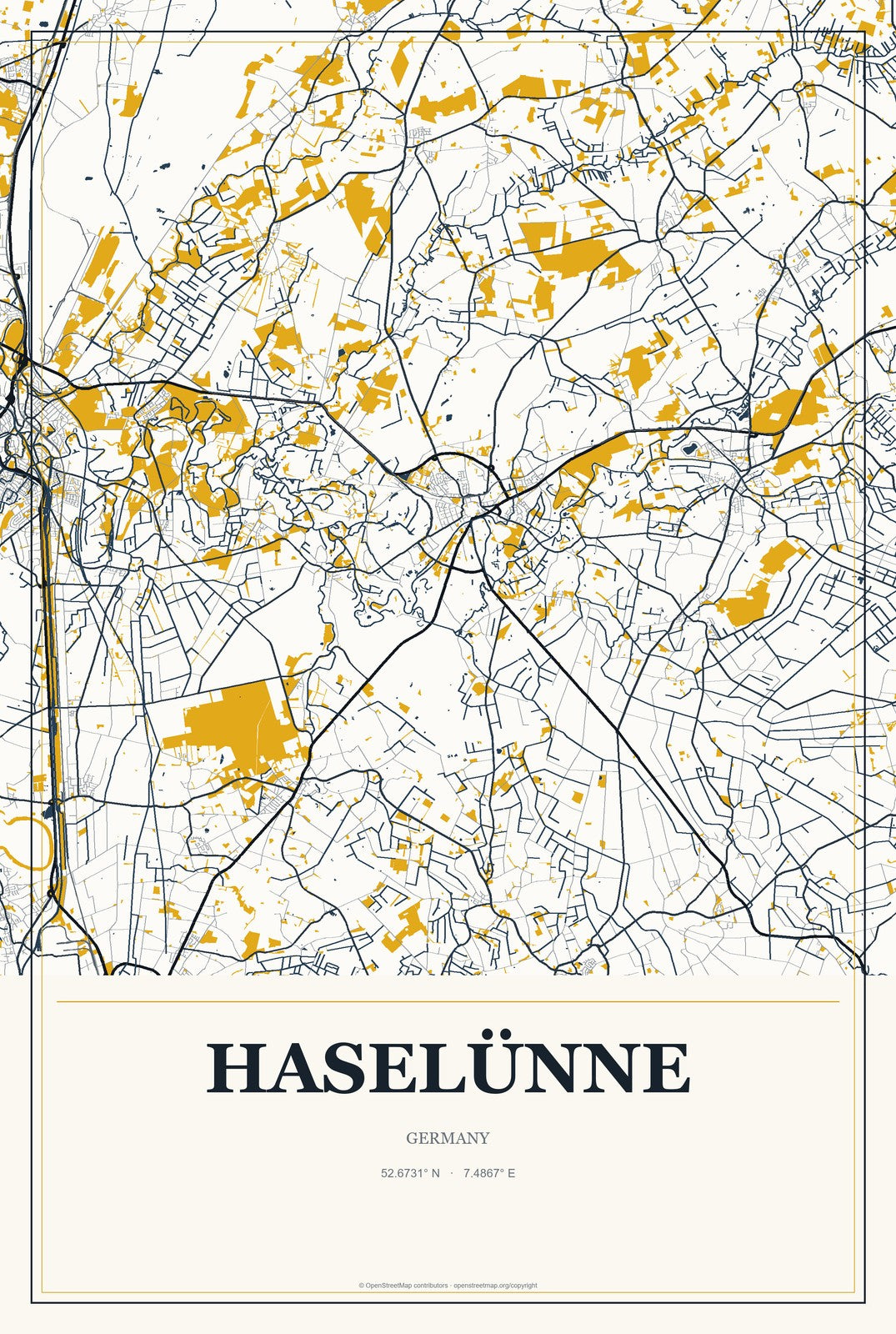 Haselünne, Germany City Map Aluminum Sign in Citrine Modern style