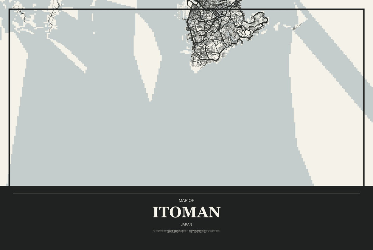 Itoman, Japan City Map Aluminum Sign in Museum Plaque style