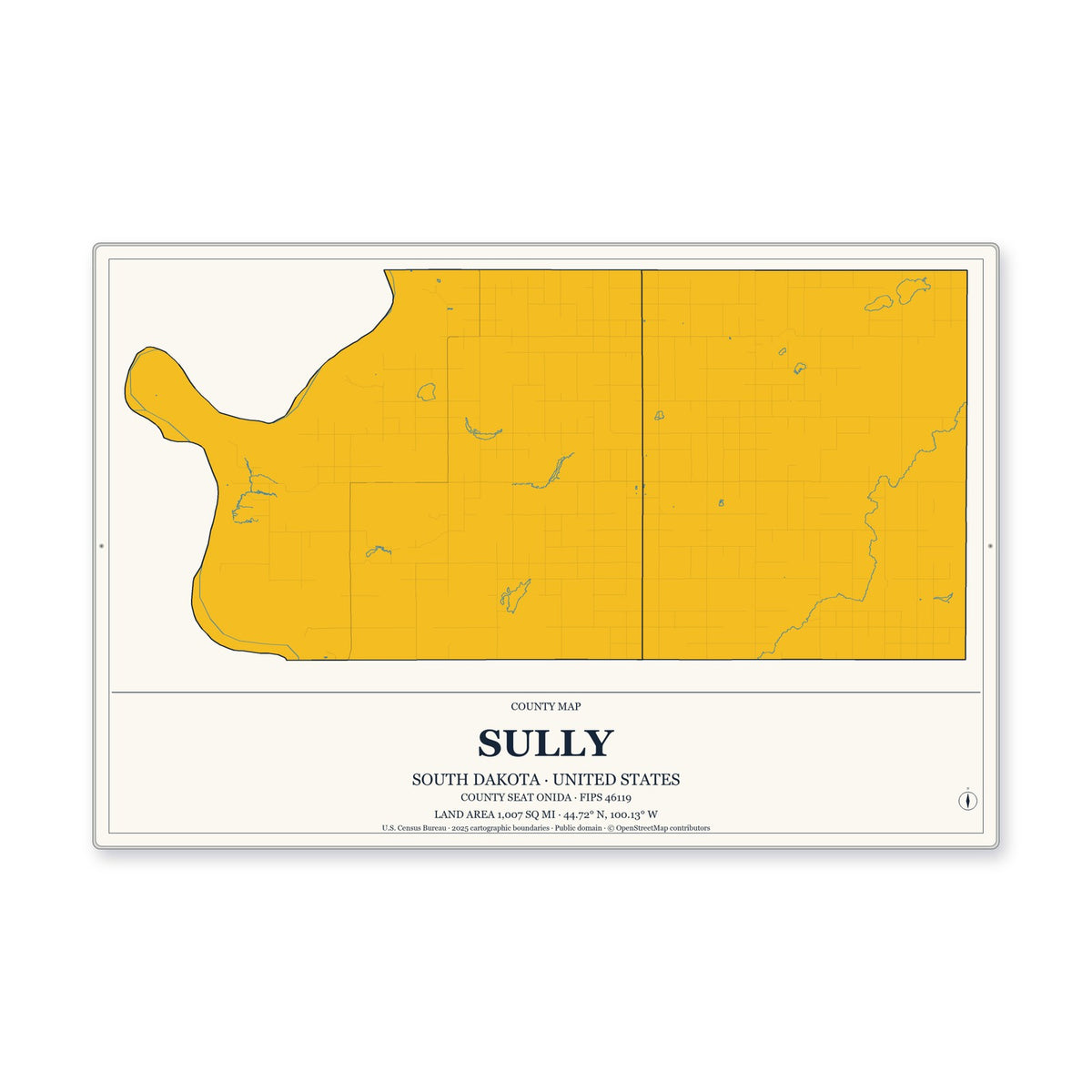 Sully County, South Dakota Map Aluminum Sign in Citrine Modern style