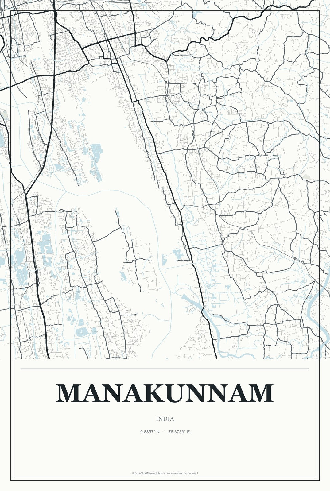 Manakunnam, India City Map Aluminum Sign in Gallery Air style