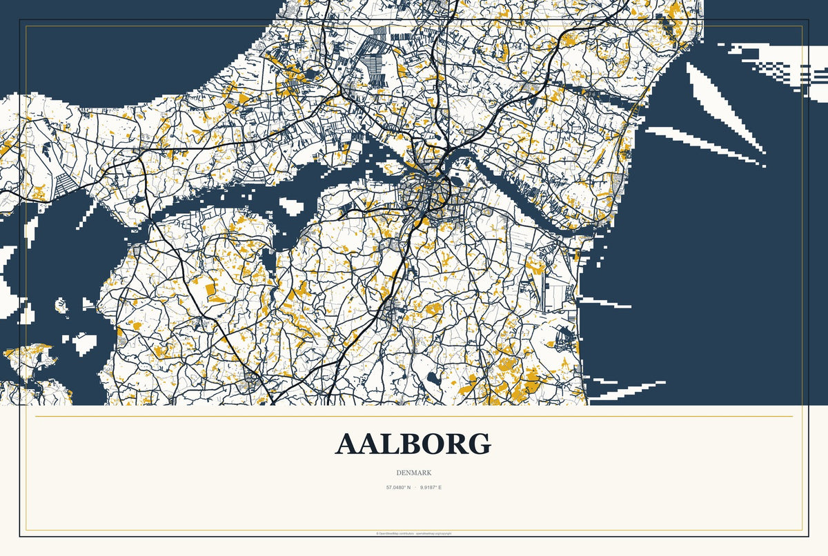 Aalborg, Denmark City Map Aluminum Sign in Citrine Modern style