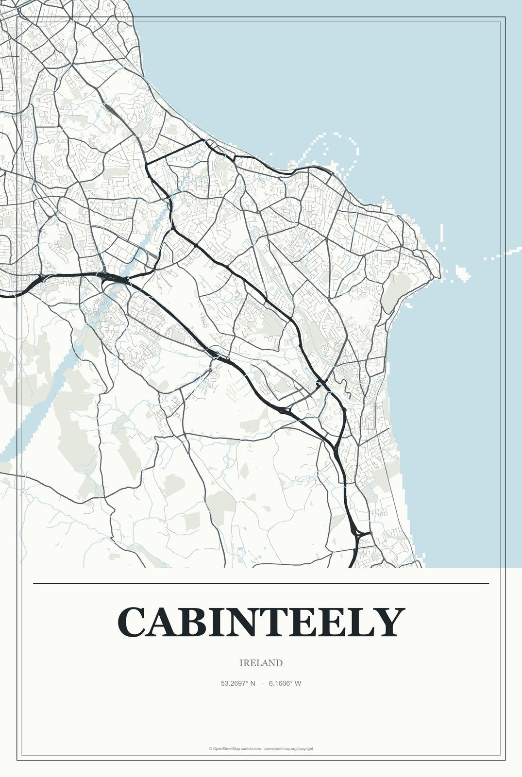 Cabinteely, Ireland City Map Aluminum Sign in Gallery Air style
