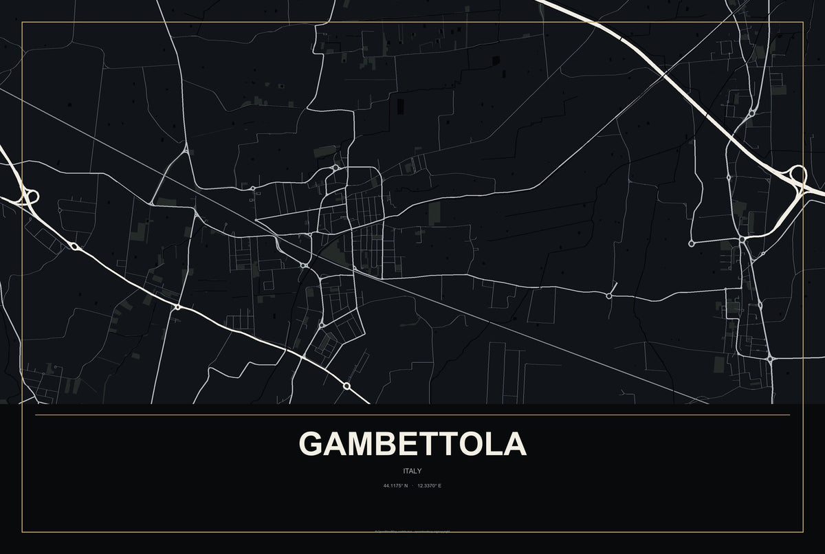 Gambettola, Italy City Map Aluminum Sign in Metropolitan Noir style