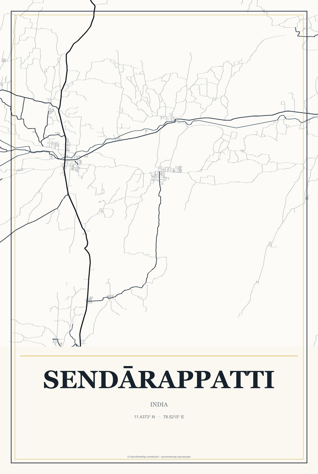 Sendārappatti, India City Map Aluminum Sign in Citrine Modern style