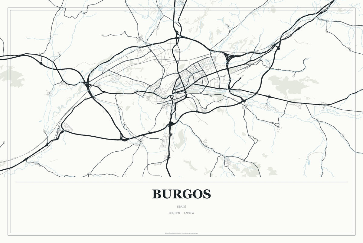 Burgos, Spain City Map Aluminum Sign in Gallery Air style