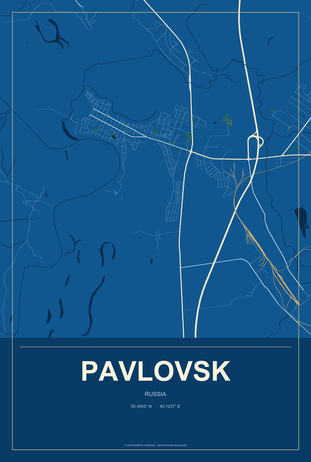Pavlovsk, Altai Krai, Russia City Map Aluminum Sign in Harbor Cobalt style