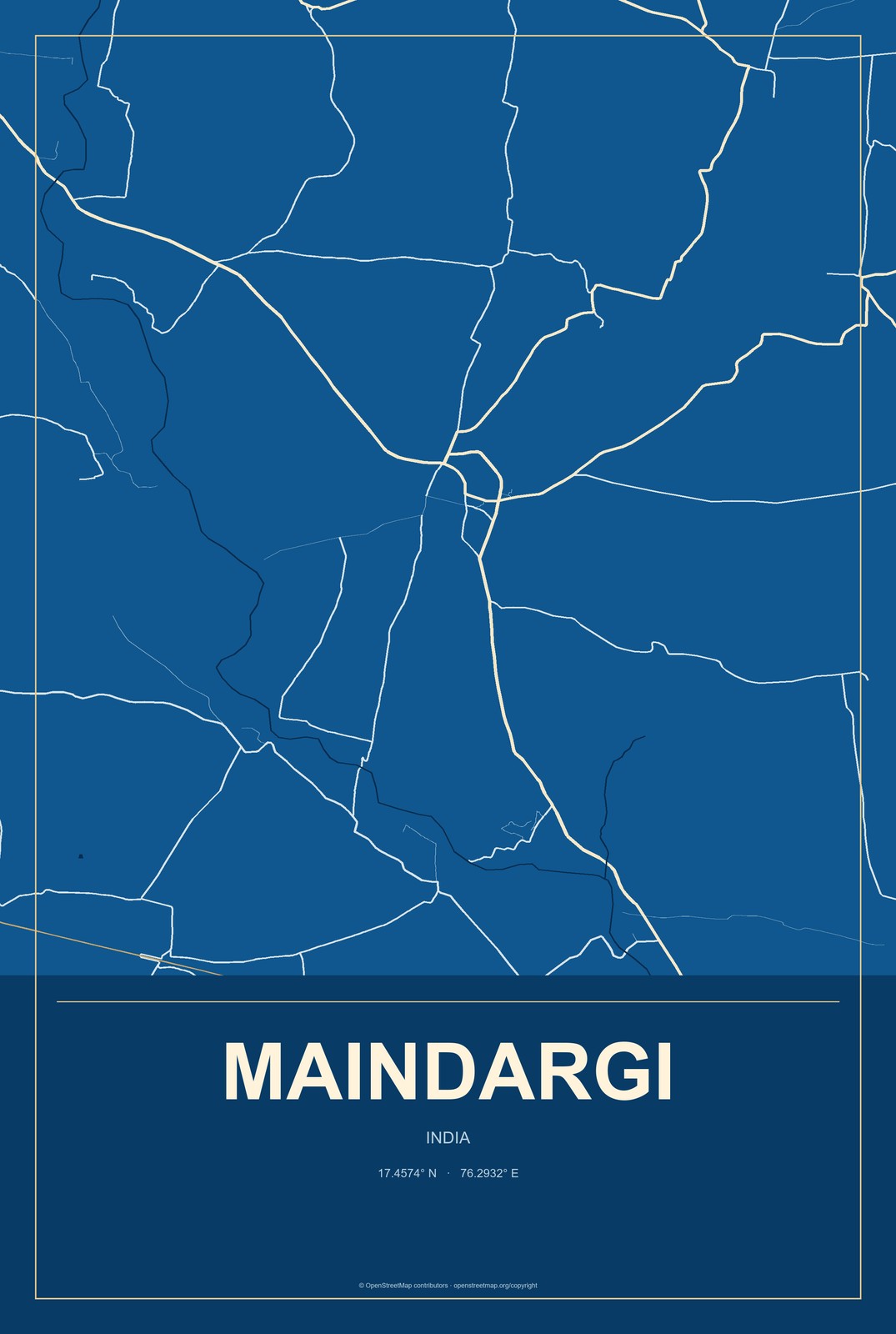 Maindargi, India City Map Aluminum Sign in Harbor Cobalt style