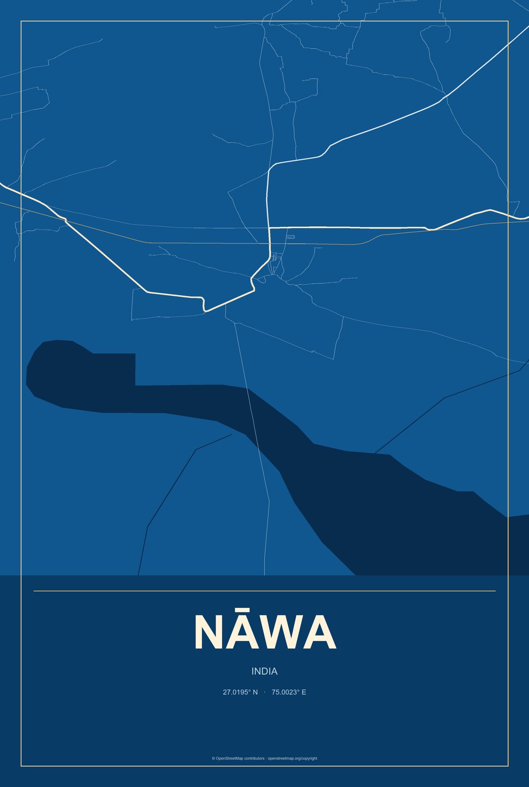 Nāwa, India City Map Aluminum Sign in Harbor Cobalt style