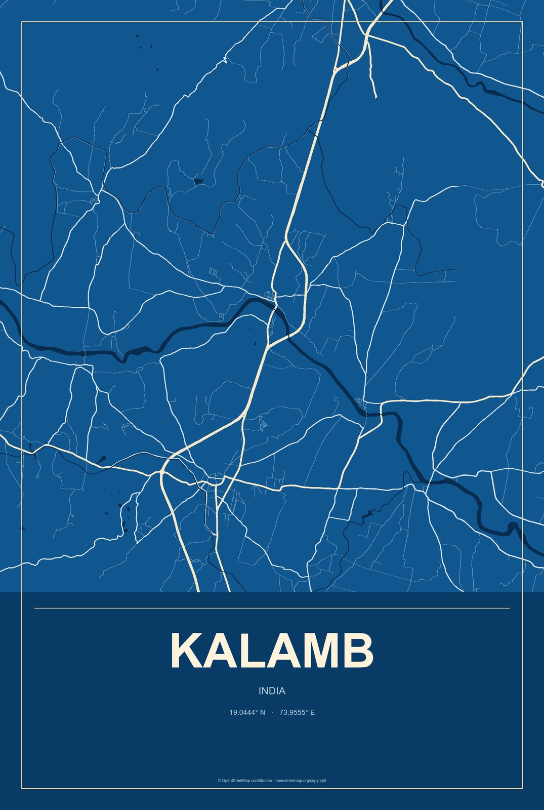 Kalamb, India City Map Aluminum Sign in Harbor Cobalt style