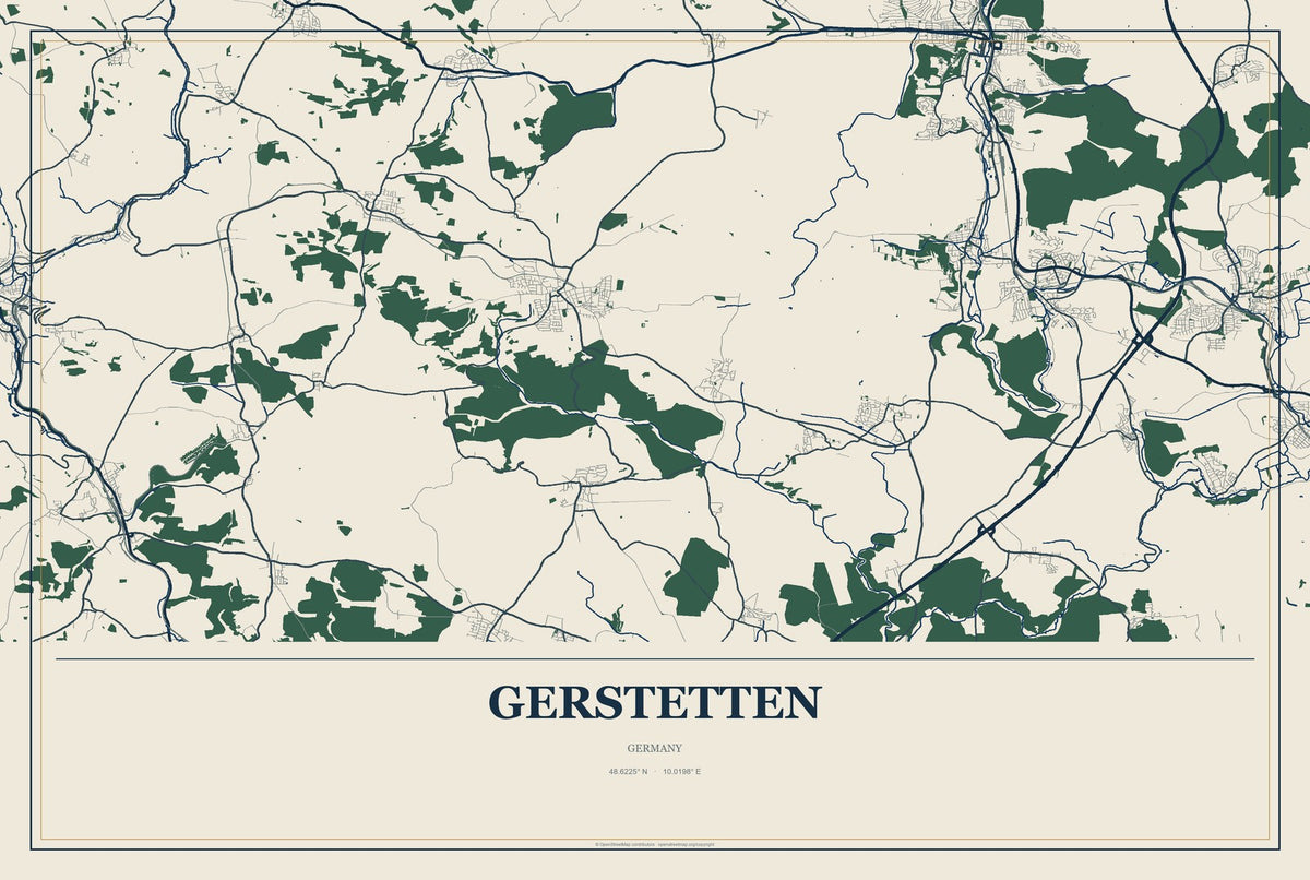 Gerstetten, Germany City Map Aluminum Sign in Coastal Cutout style