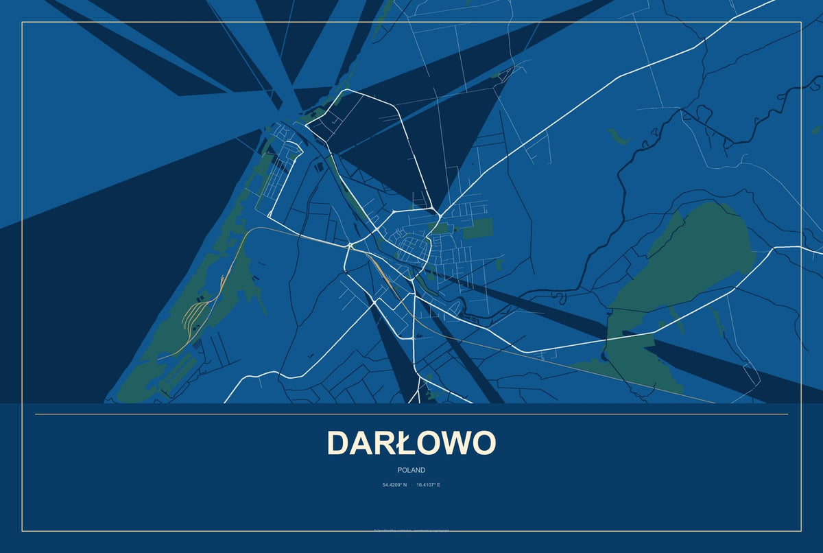 Darłowo, Poland City Map Aluminum Sign in Harbor Cobalt style