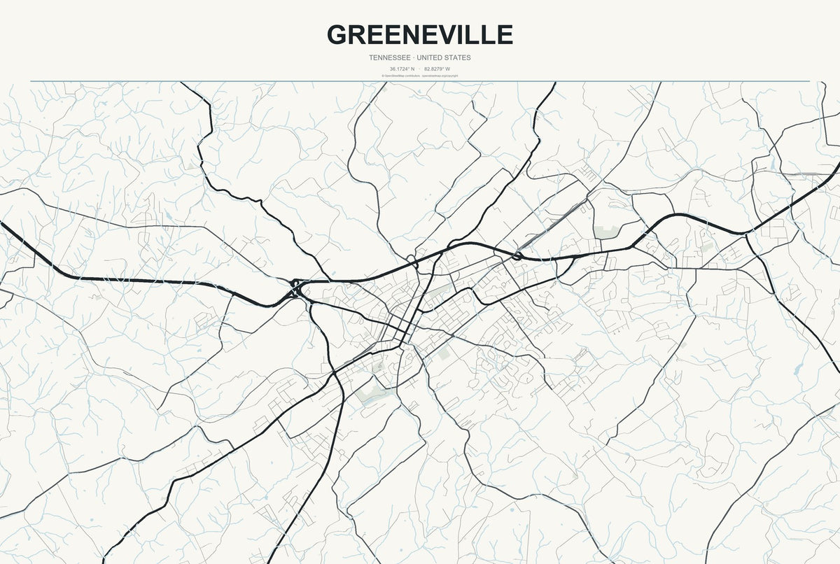 Greeneville, Tennessee City Map Aluminum Sign in Headline Atlas style