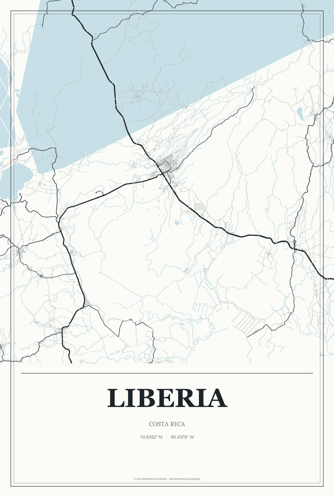 Liberia, Costa Rica City Map Aluminum Sign in Gallery Air style