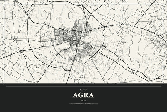 Agra, India City Map Aluminum Sign in Museum Plaque style