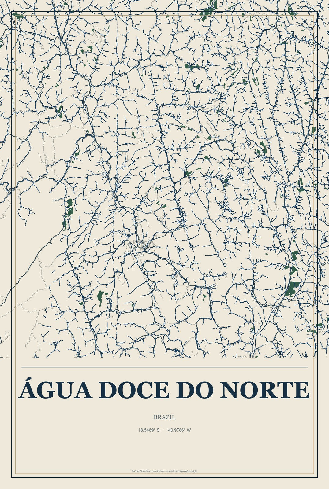 Água Doce do Norte, Brazil City Map Aluminum Sign in Coastal Cutout style