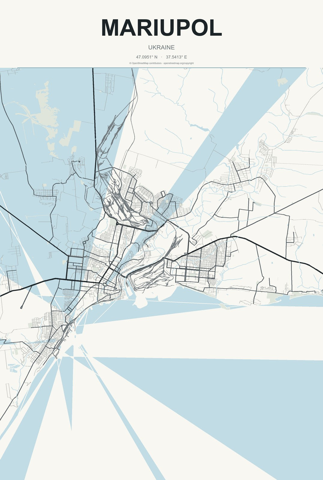 Mariupol, Ukraine City Map Aluminum Sign in Headline Atlas style