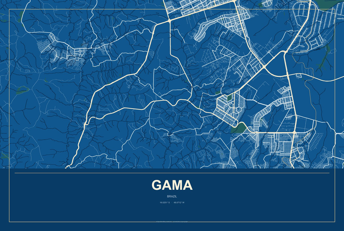 Gama, Brazil City Map Aluminum Sign in Harbor Cobalt style