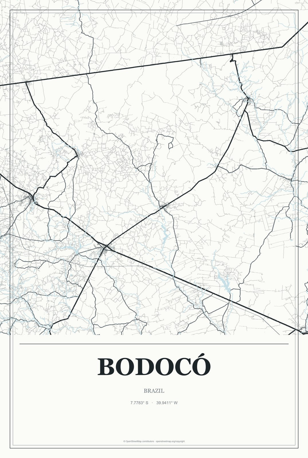 Bodocó, Brazil City Map Aluminum Sign in Gallery Air style