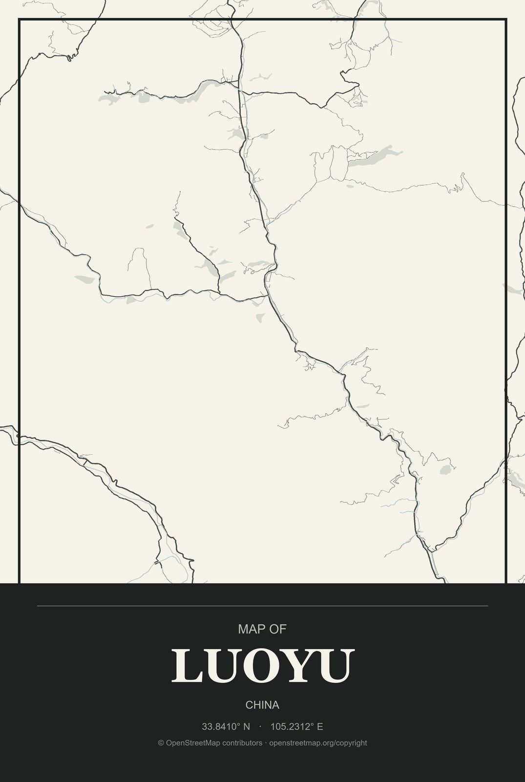 Luoyu, China City Map Aluminum Sign in Museum Plaque style