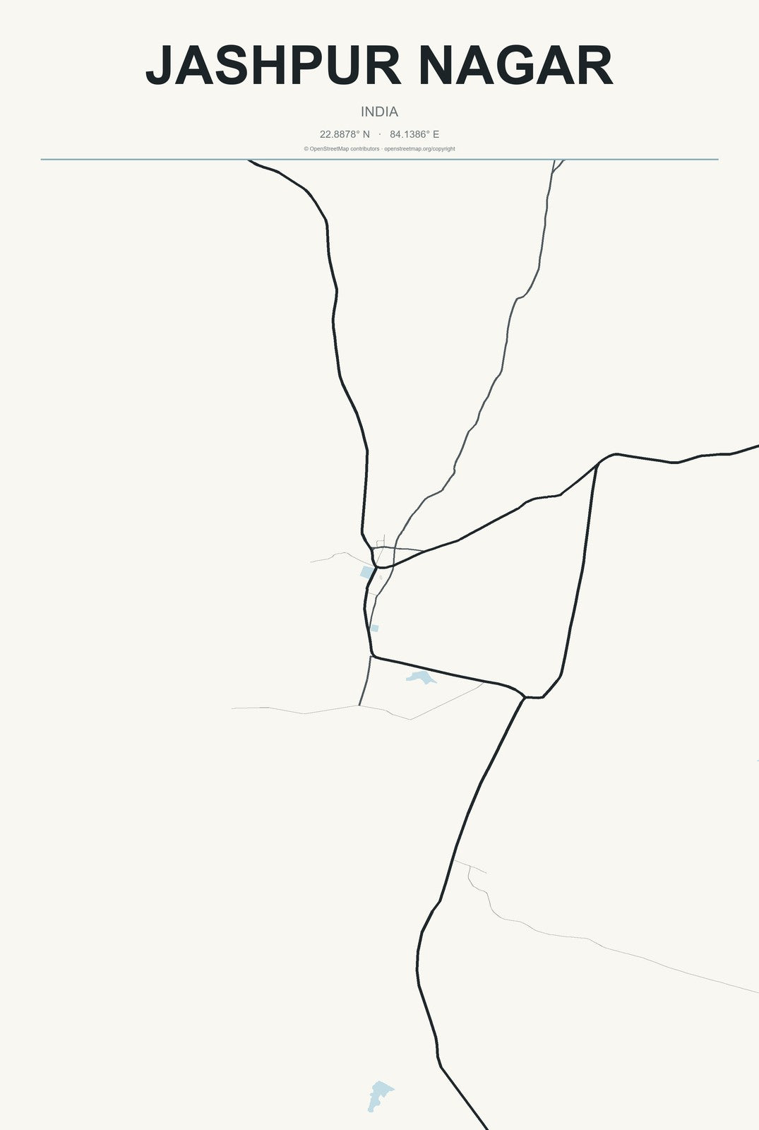 Jashpur Nagar, India City Map Aluminum Sign in Headline Atlas style