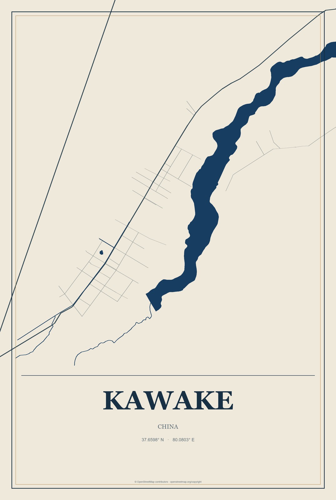 Kawake, China City Map Aluminum Sign in Coastal Cutout style