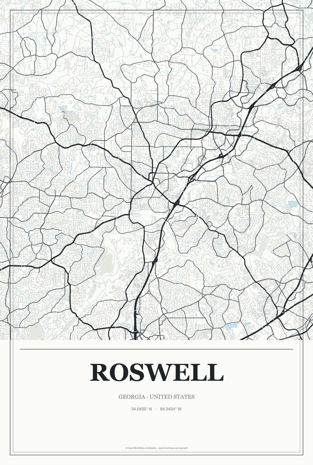 Roswell, Georgia City Map Aluminum Sign in Gallery Air style