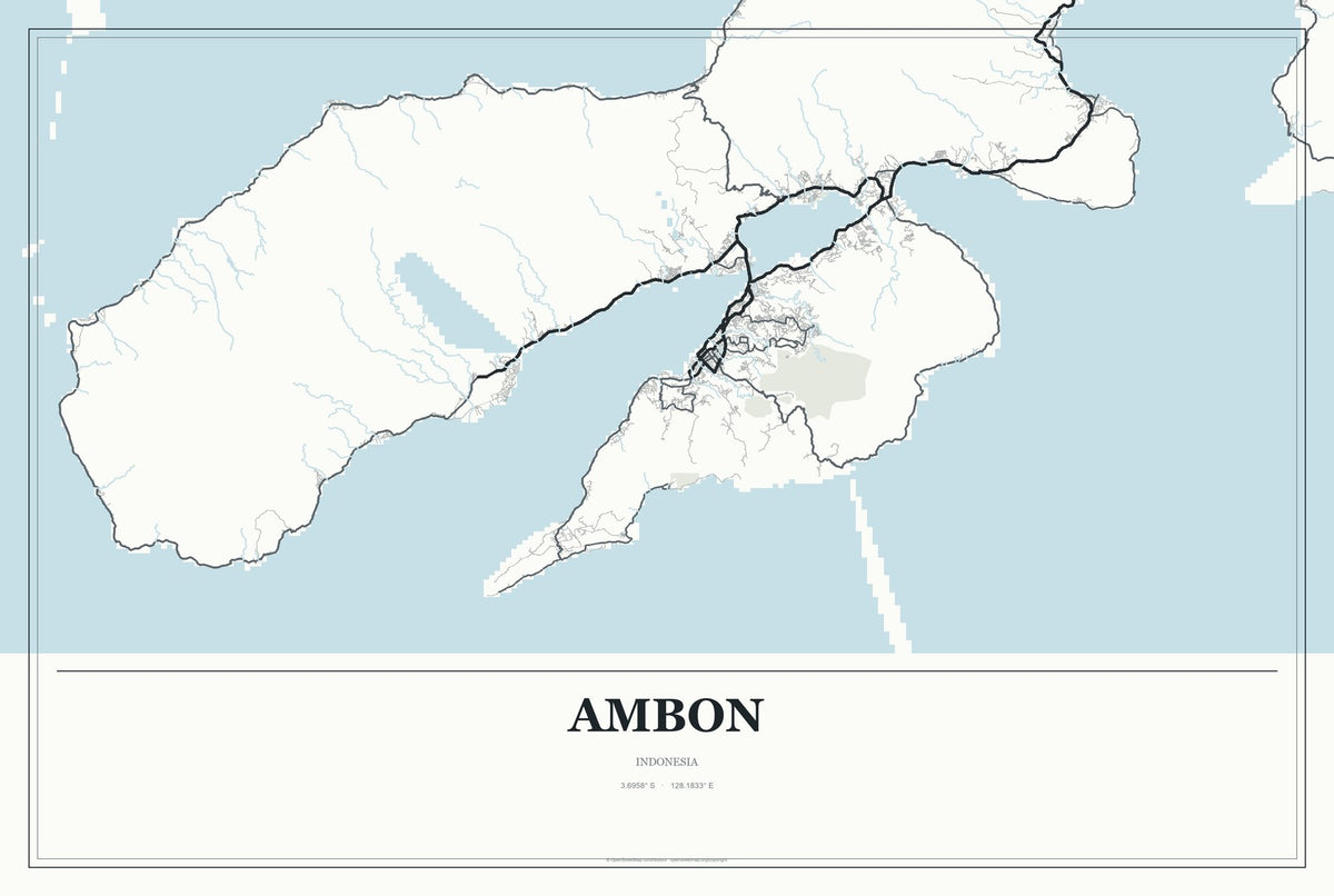 Ambon, Indonesia City Map Aluminum Sign in Gallery Air style