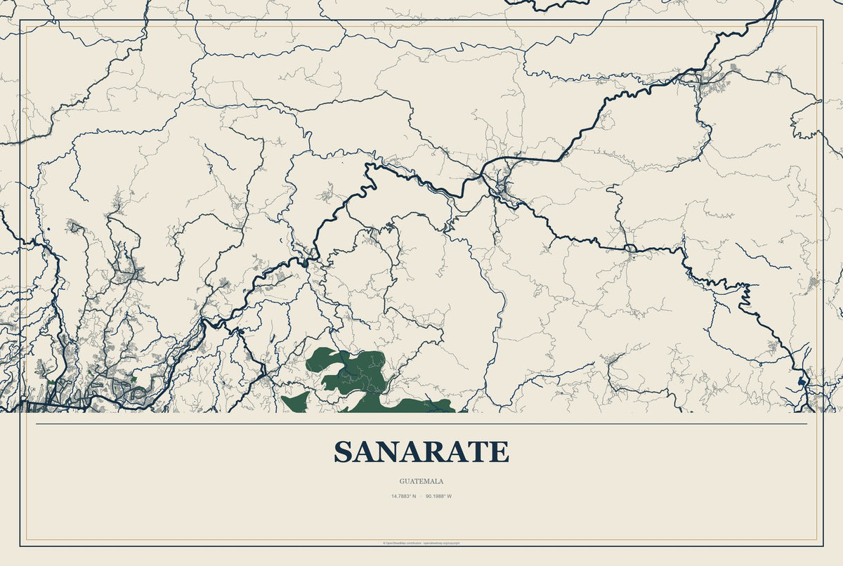 Sanarate, Guatemala City Map Aluminum Sign in Coastal Cutout style